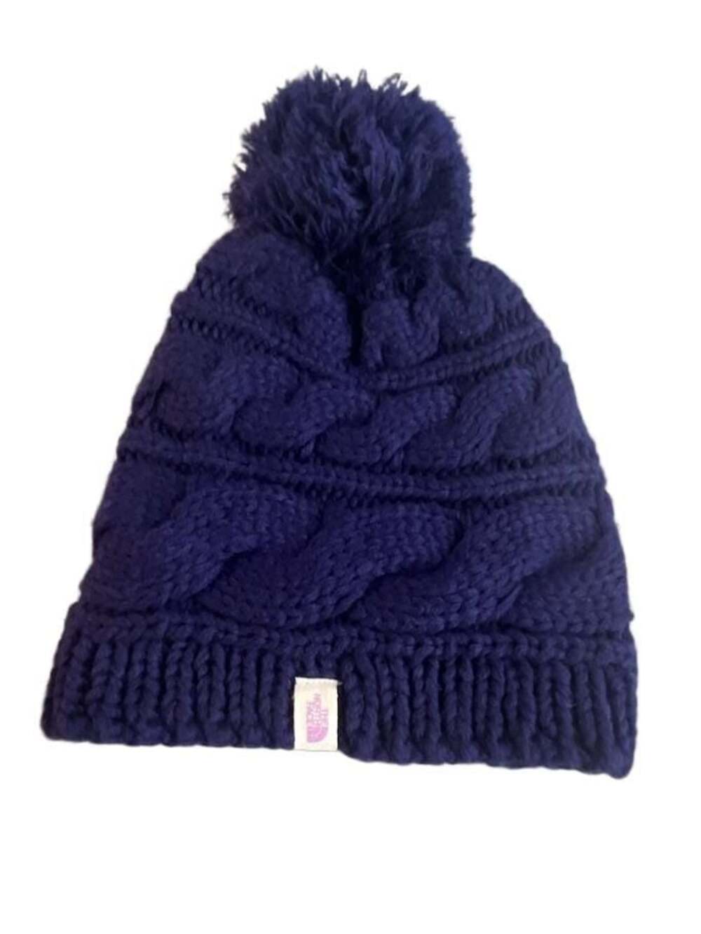 The North Face Purple Cable Knit Beanie Hat with Pom Pom
